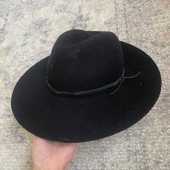 Phenix Wool Felt Leather Trim Fedora Hat Black One Size